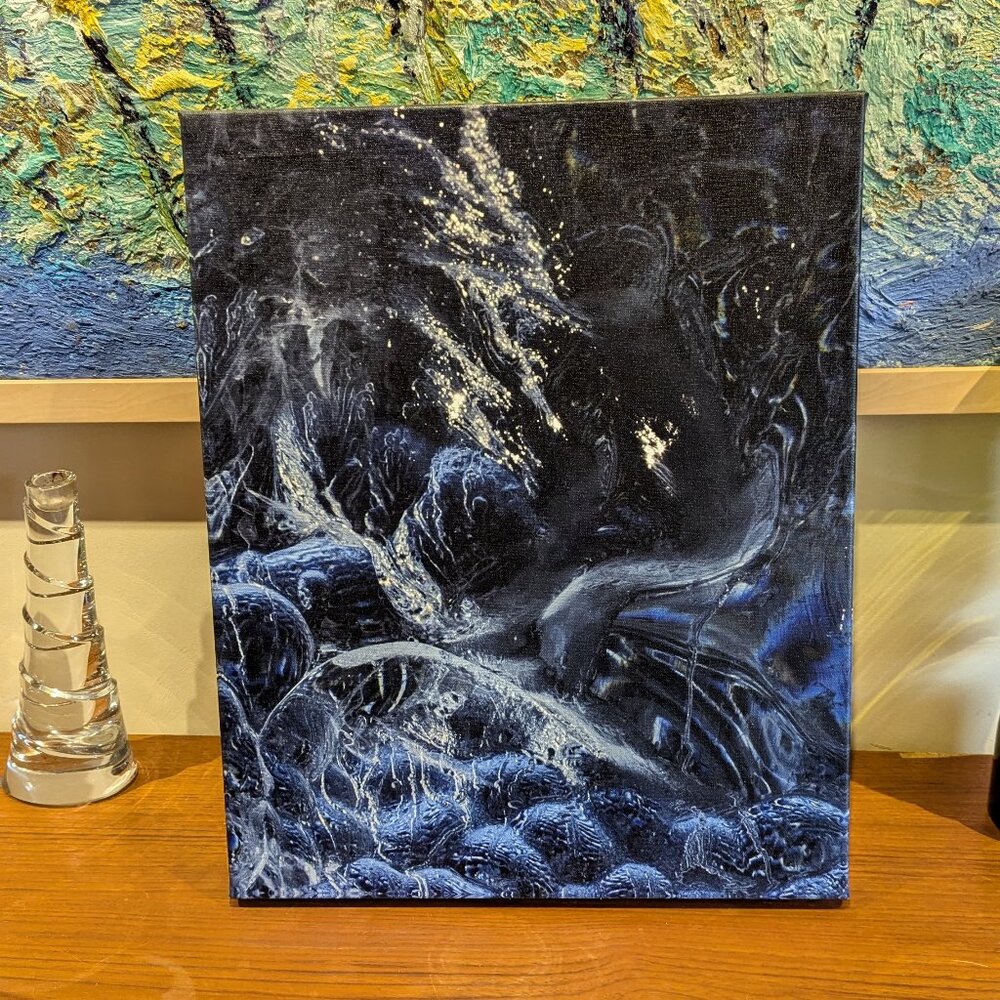 Indigo Wave Abstract Premium Canvas Print 16"x20"